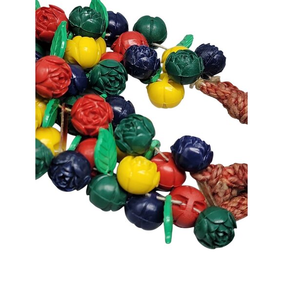 Carved Celluloid Flowers Bracelet Multistrand Colorful Bouquet Rope Bottom 8.5" - Picture 13 of 13